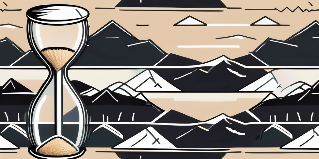 A sand hourglass with obstacles like mountains and thorns on the top half